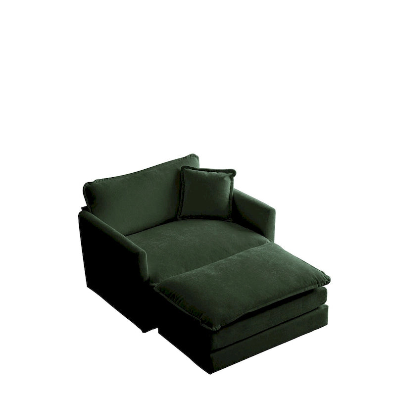 Vert / Bleu / Beige / Blanc — Fauteuil d'appoint en chenille avec pouf, 1 place