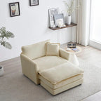 Vert / Bleu / Beige / Blanc — Fauteuil d'appoint en chenille avec pouf, 1 place