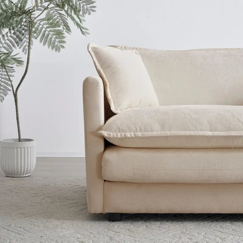 Vert / Bleu / Beige / Blanc — Fauteuil d'appoint en chenille avec pouf, 1 place