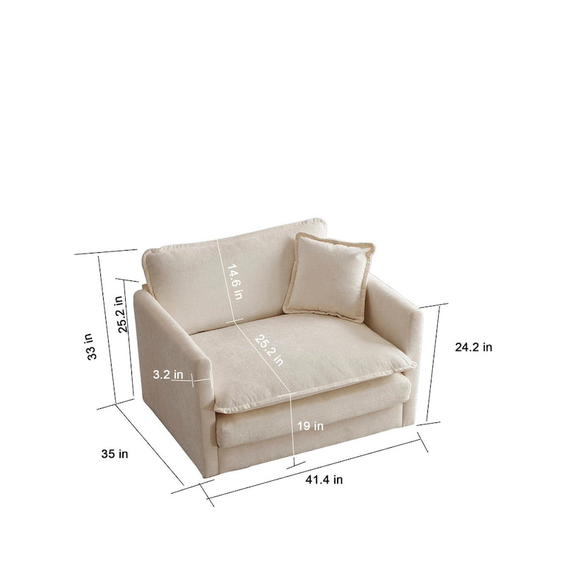 Vert / Bleu / Beige / Blanc — Fauteuil d'appoint en chenille avec pouf, 1 place