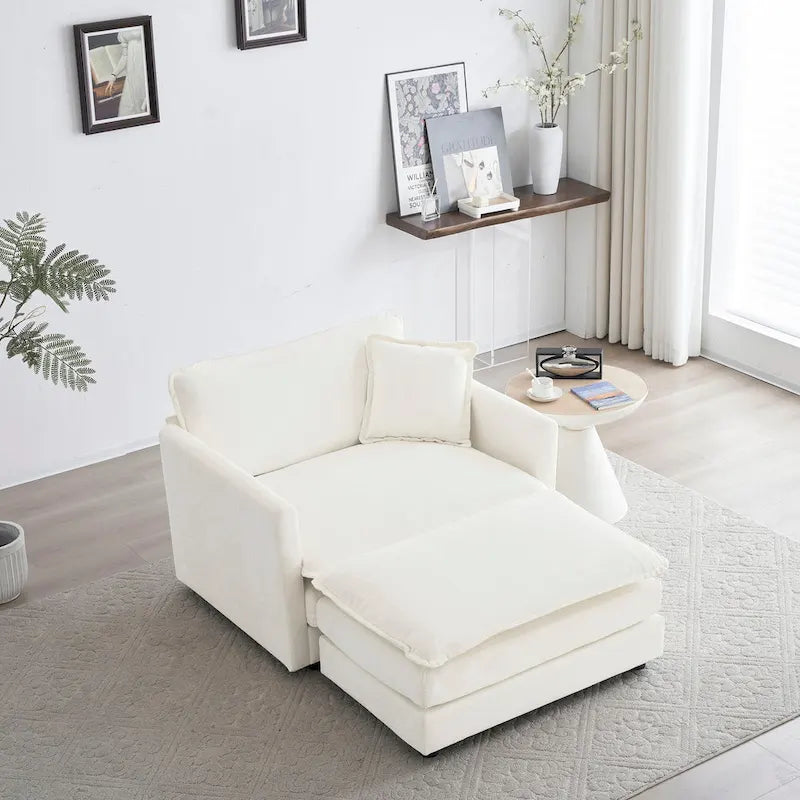 Vert / Bleu / Beige / Blanc — Fauteuil d'appoint en chenille avec pouf, 1 place