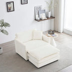 Vert / Bleu / Beige / Blanc — Fauteuil d'appoint en chenille avec pouf, 1 place