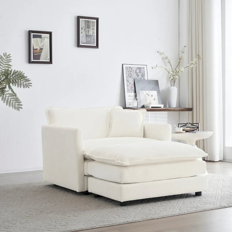 Vert / Bleu / Beige / Blanc — Fauteuil d'appoint en chenille avec pouf, 1 place