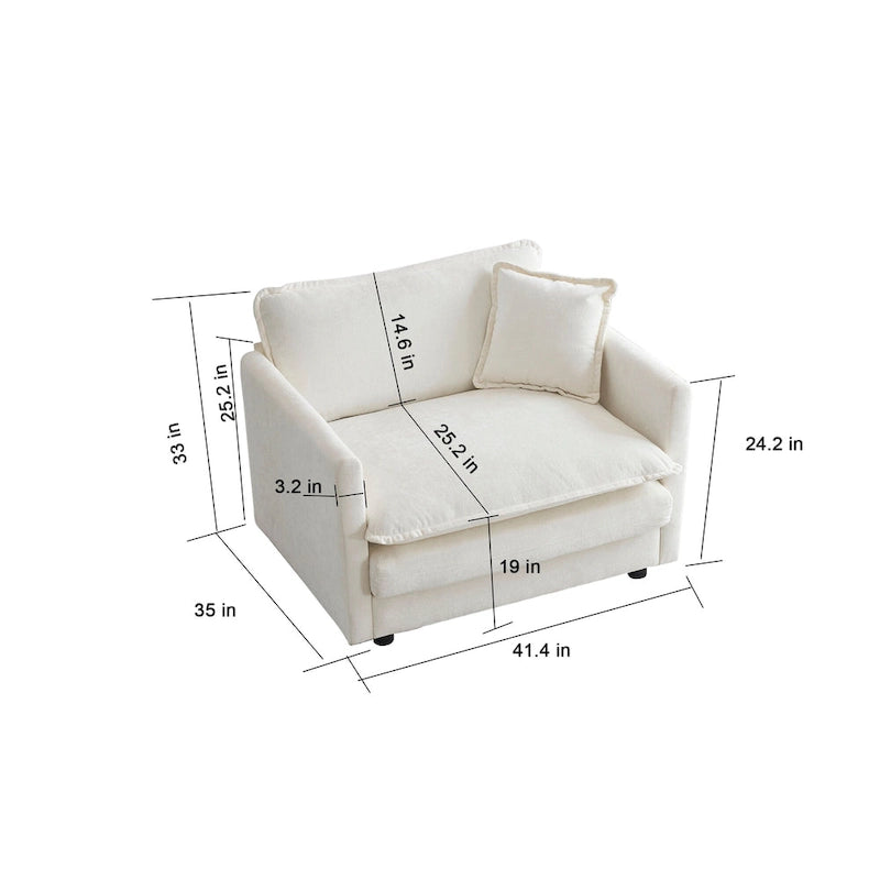 Vert / Bleu / Beige / Blanc — Fauteuil d'appoint en chenille avec pouf, 1 place