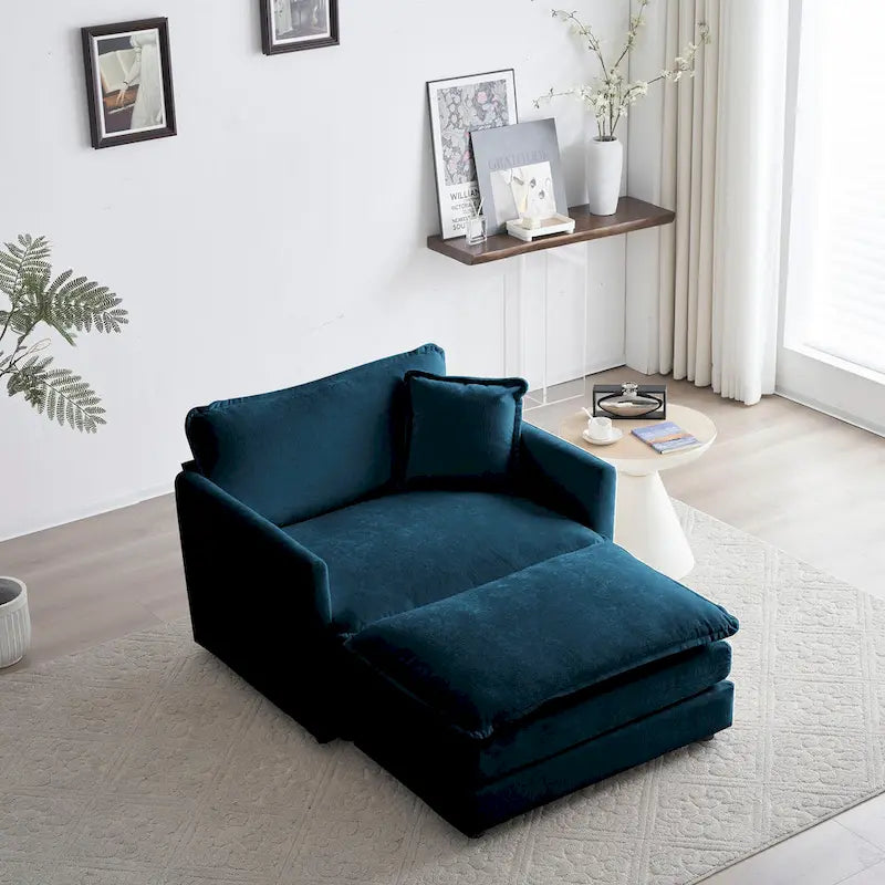 Vert / Bleu / Beige / Blanc — Fauteuil d'appoint en chenille avec pouf, 1 place