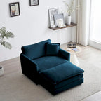 Vert / Bleu / Beige / Blanc — Fauteuil d'appoint en chenille avec pouf, 1 place