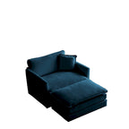 Vert / Bleu / Beige / Blanc — Fauteuil d'appoint en chenille avec pouf, 1 place