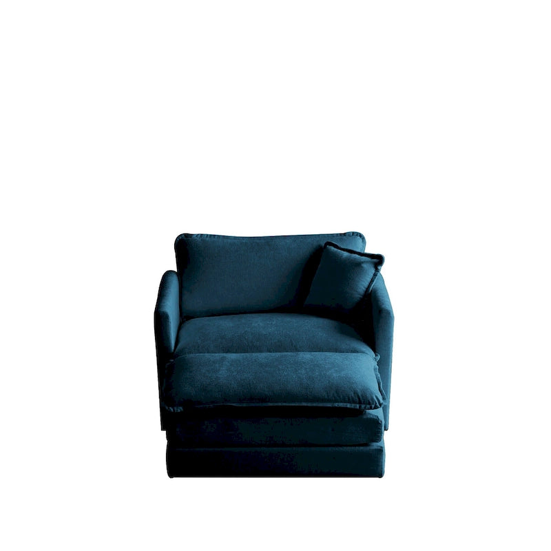 Vert / Bleu / Beige / Blanc — Fauteuil d'appoint en chenille avec pouf, 1 place