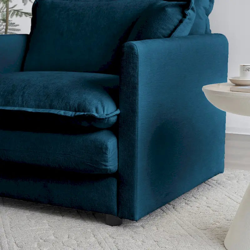 Vert / Bleu / Beige / Blanc — Fauteuil d'appoint en chenille avec pouf, 1 place