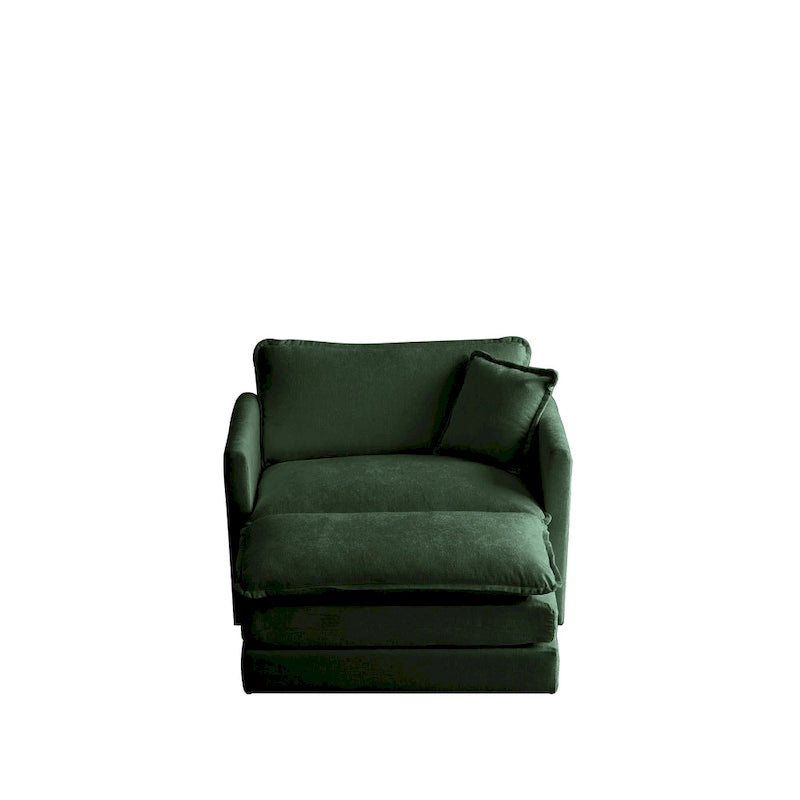 Vert / Bleu / Beige / Blanc — Fauteuil d'appoint en chenille avec pouf, 1 place