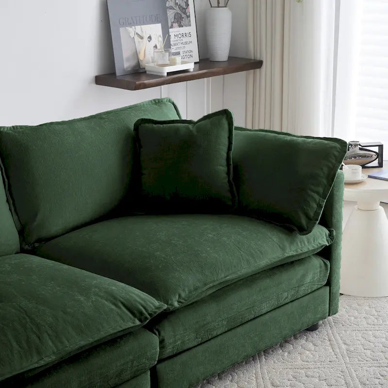 Vert / Bleu / Beige / Blanc — Fauteuil d'appoint en chenille avec pouf, 1 place