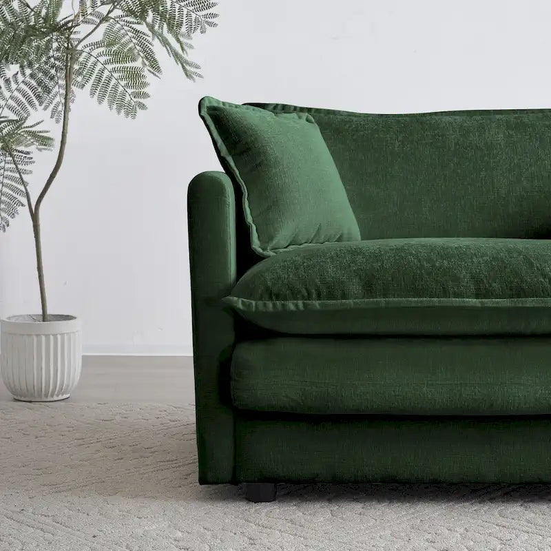Vert / Bleu / Beige / Blanc — Fauteuil d'appoint en chenille avec pouf, 1 place
