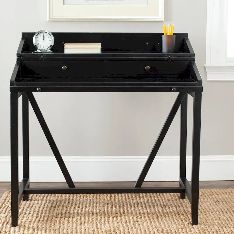 Bureau classique avec rangements Noir / Teck foncé / Blanc / Gris quartz / Chêne