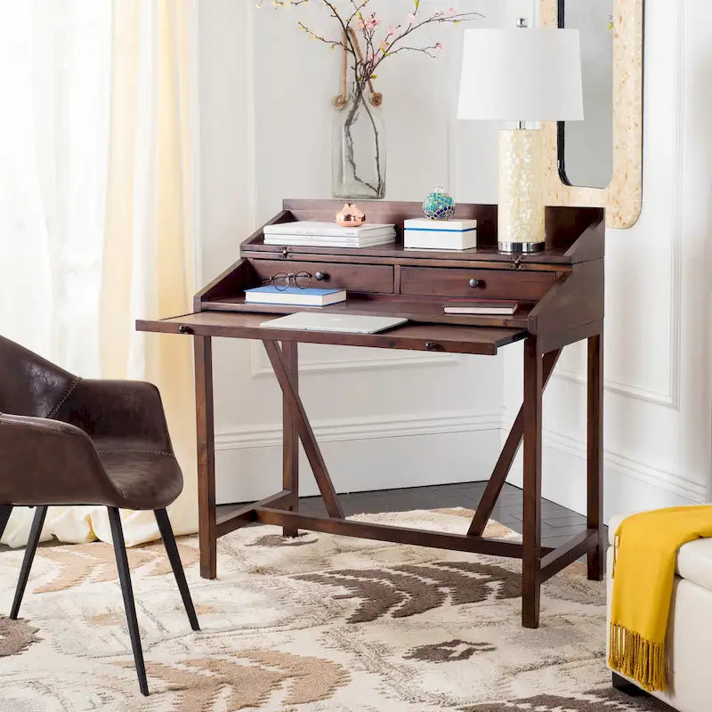 Bureau classique avec rangements Noir / Teck foncé / Blanc / Gris quartz / Chêne