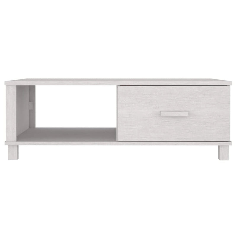 Table basse rectangulaire blanche avec tiroir et étagère