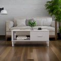 Table basse rectangulaire blanche avec tiroir et étagère