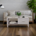 Table basse rectangulaire blanche avec tiroir et étagère