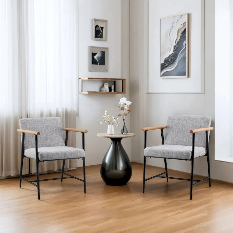 Chaise de salle à manger en tissu, beige/gris + noir, lot de 2
