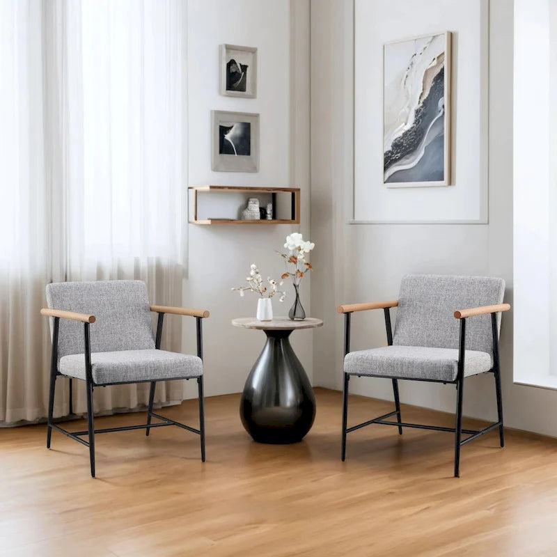 Chaise de salle à manger en tissu, beige/gris + noir, lot de 2