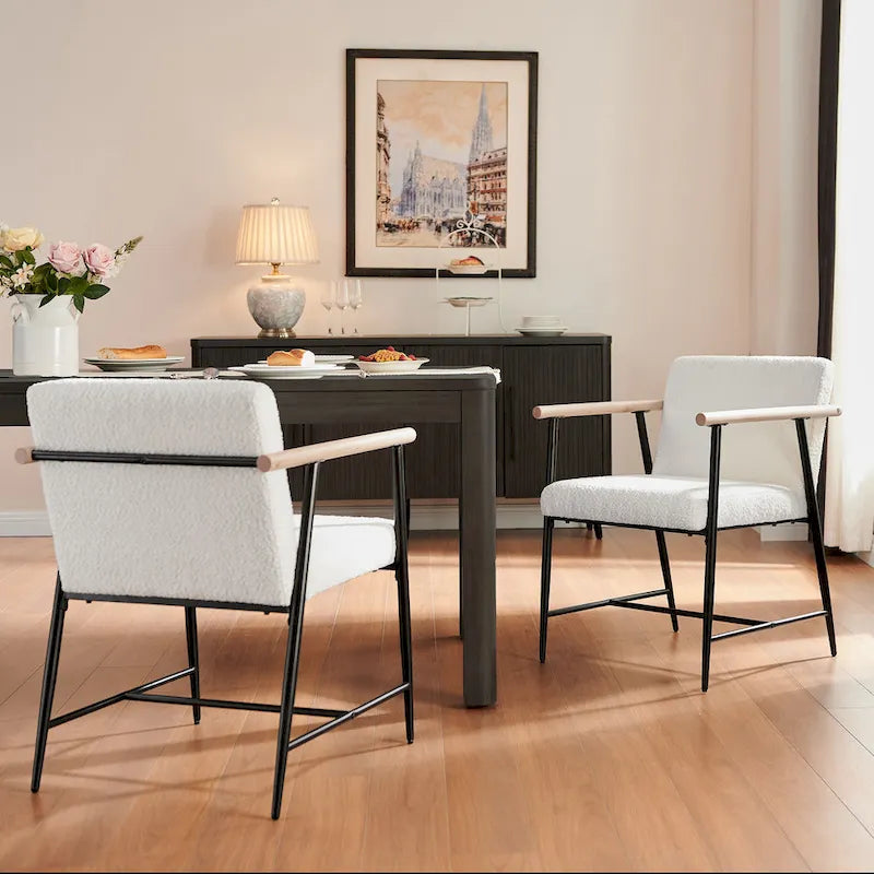 Chaise de salle à manger en tissu, beige/gris + noir, lot de 2