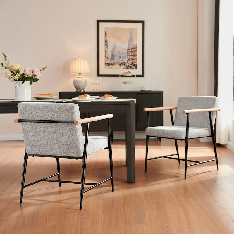 Chaise de salle à manger en tissu, beige/gris + noir, lot de 2