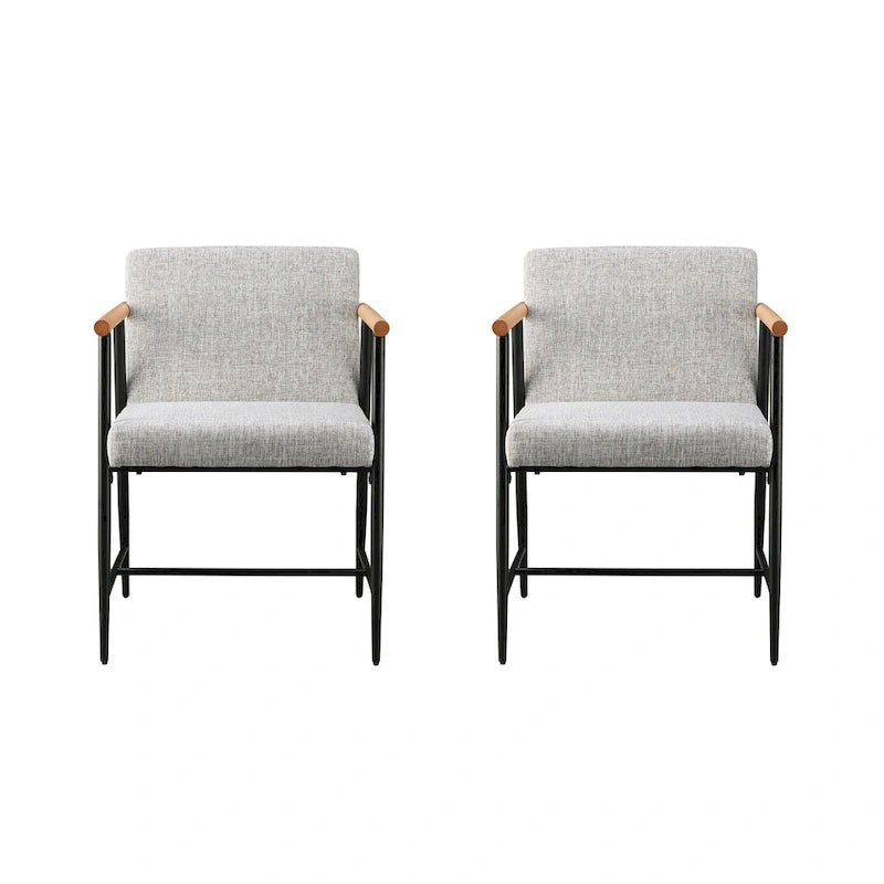 Chaise de salle à manger en tissu, beige/gris + noir, lot de 2