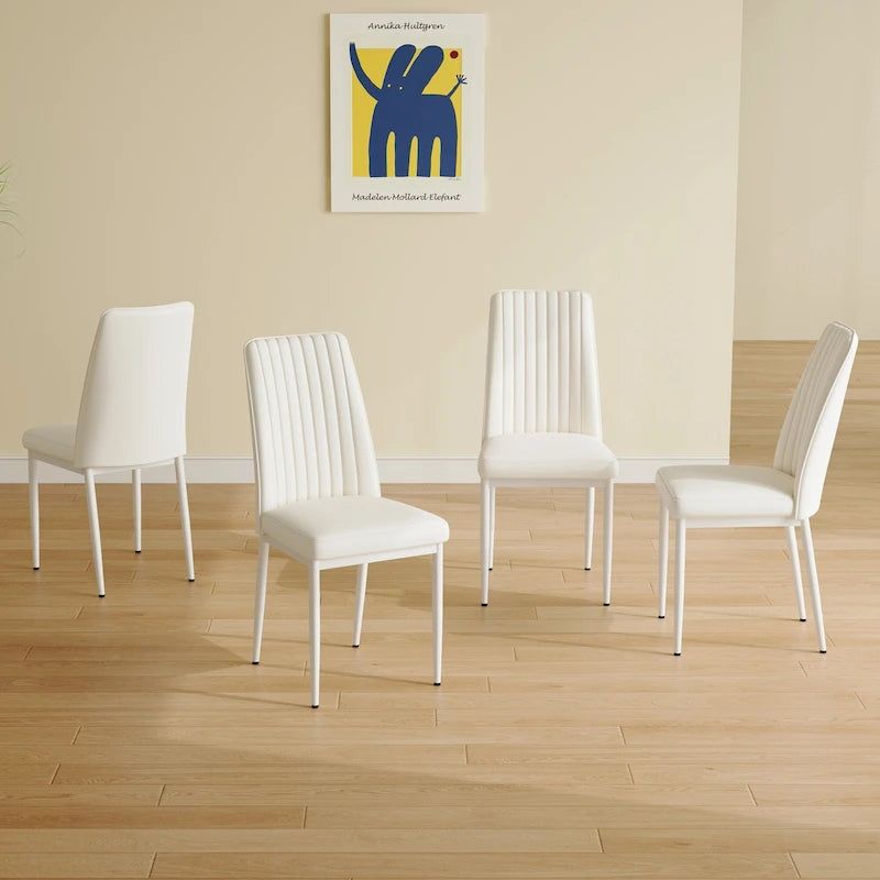 Chaises de salle à manger en cuir blanc avec pieds en métal – Lot de 4