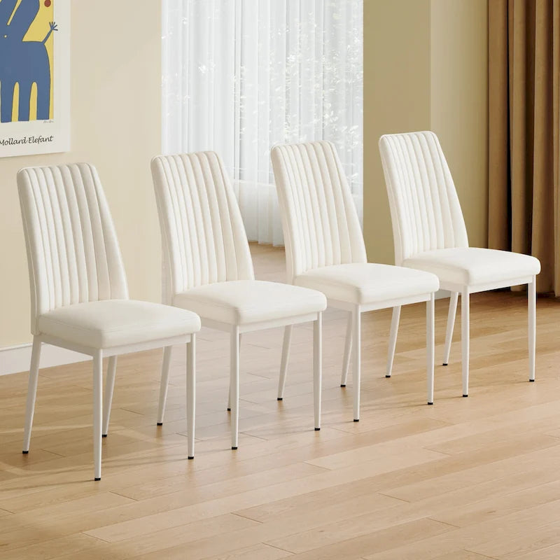 Chaises de salle à manger en cuir blanc avec pieds en métal – Lot de 4