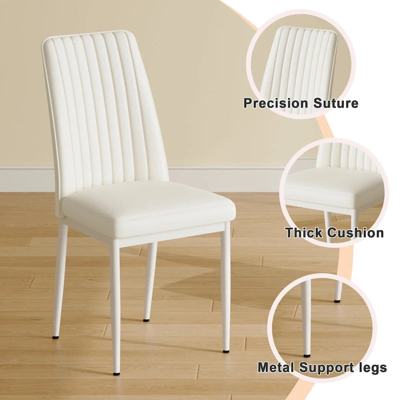 Chaises de salle à manger en cuir blanc avec pieds en métal – Lot de 4