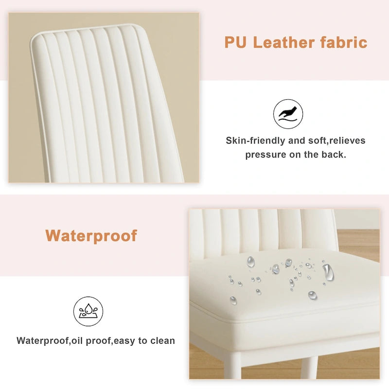 Chaises de salle à manger en cuir blanc avec pieds en métal – Lot de 4