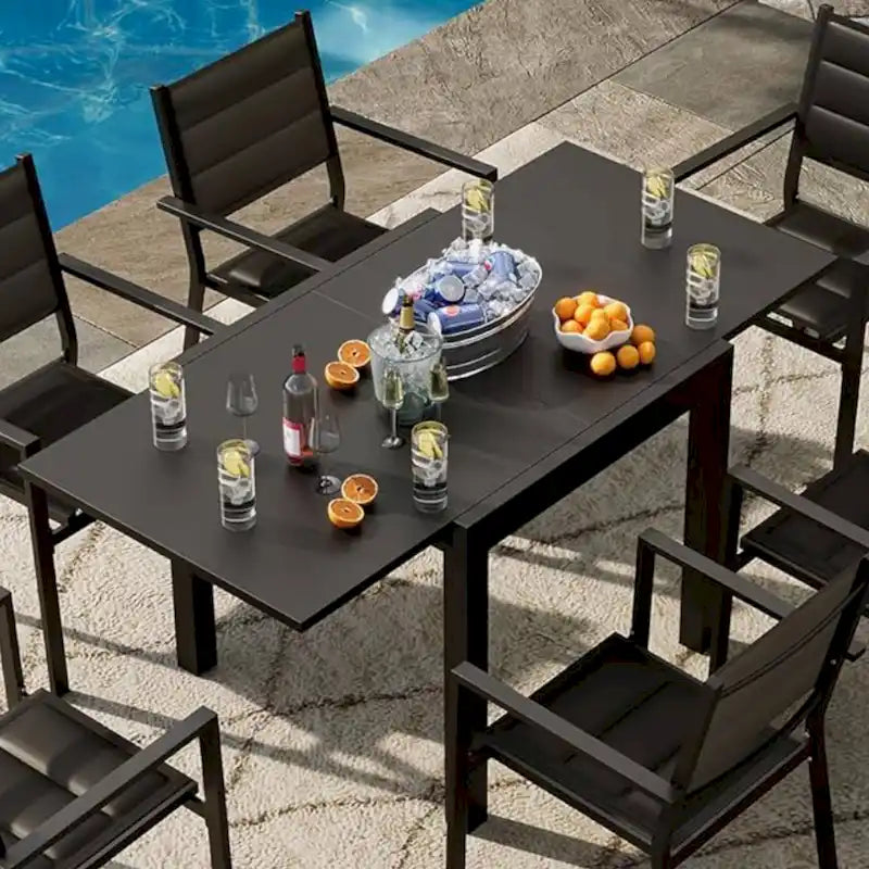 Table à manger d'extérieur extensible en aluminium gris – 4 à 6 places