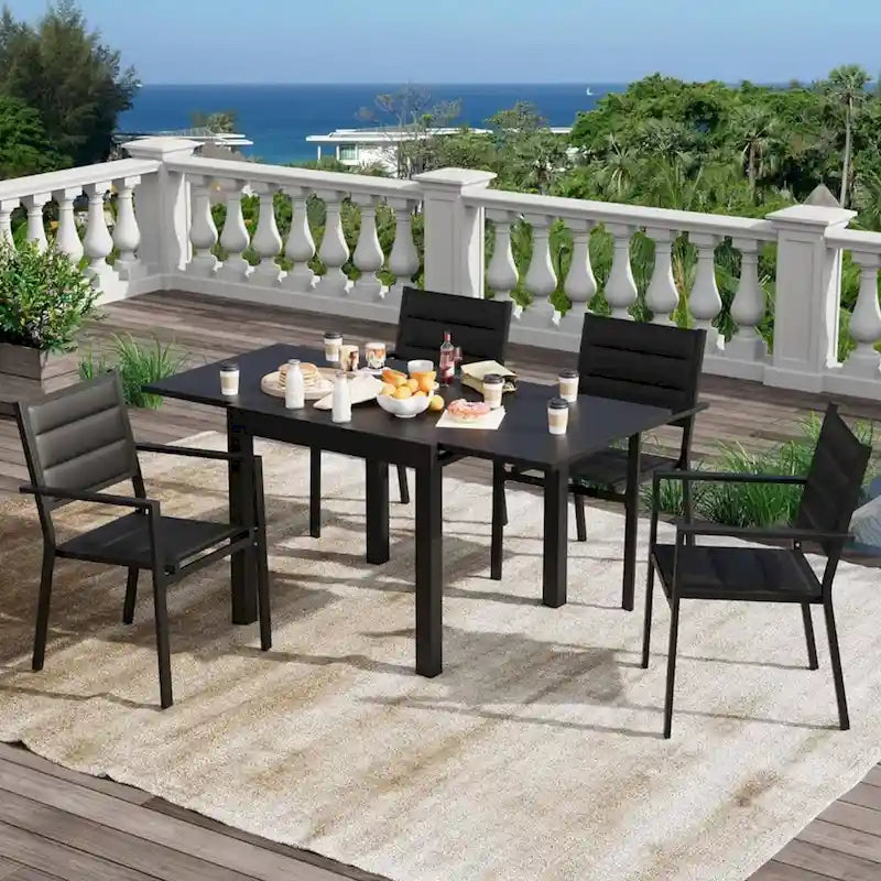 Table à manger d'extérieur extensible en aluminium gris – 4 à 6 places