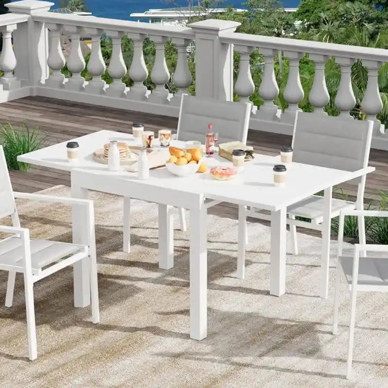 Table à manger d'extérieur extensible en aluminium gris – 4 à 6 places