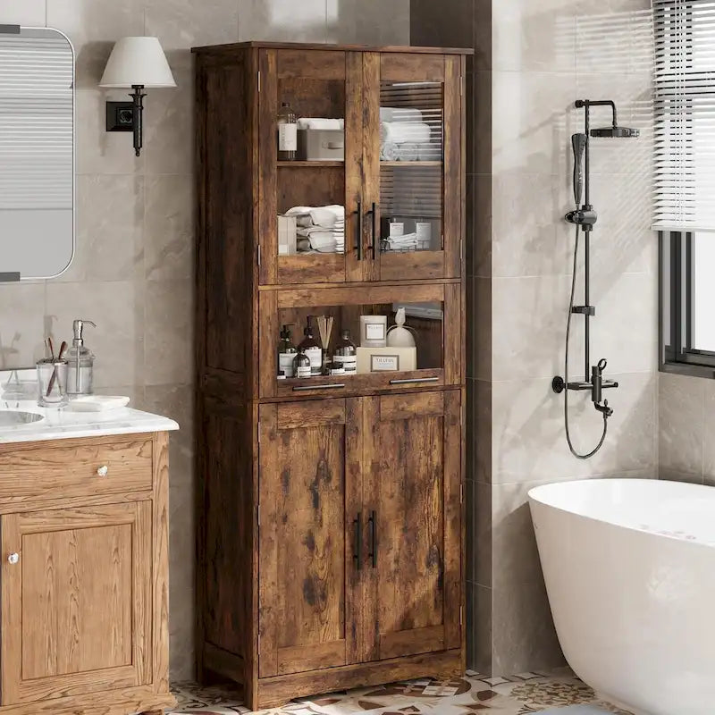 Meuble de rangement de salle de bain à porte simple ou double marron / blanc / gris