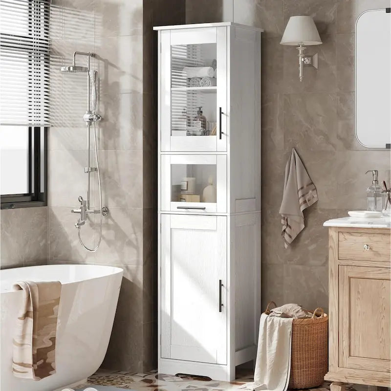 Meuble de rangement de salle de bain à porte simple ou double marron / blanc / gris
