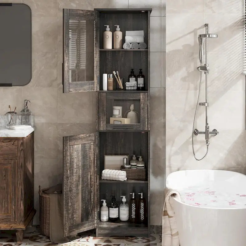 Meuble de rangement de salle de bain à porte simple ou double marron / blanc / gris