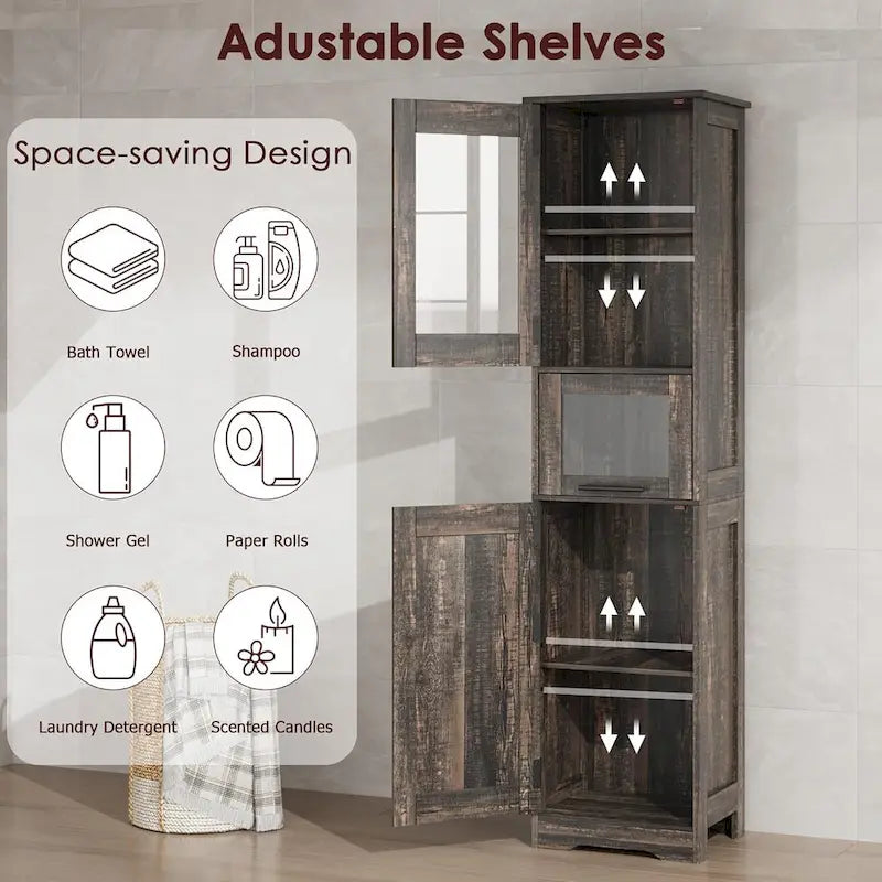 Meuble de rangement de salle de bain à porte simple ou double marron / blanc / gris