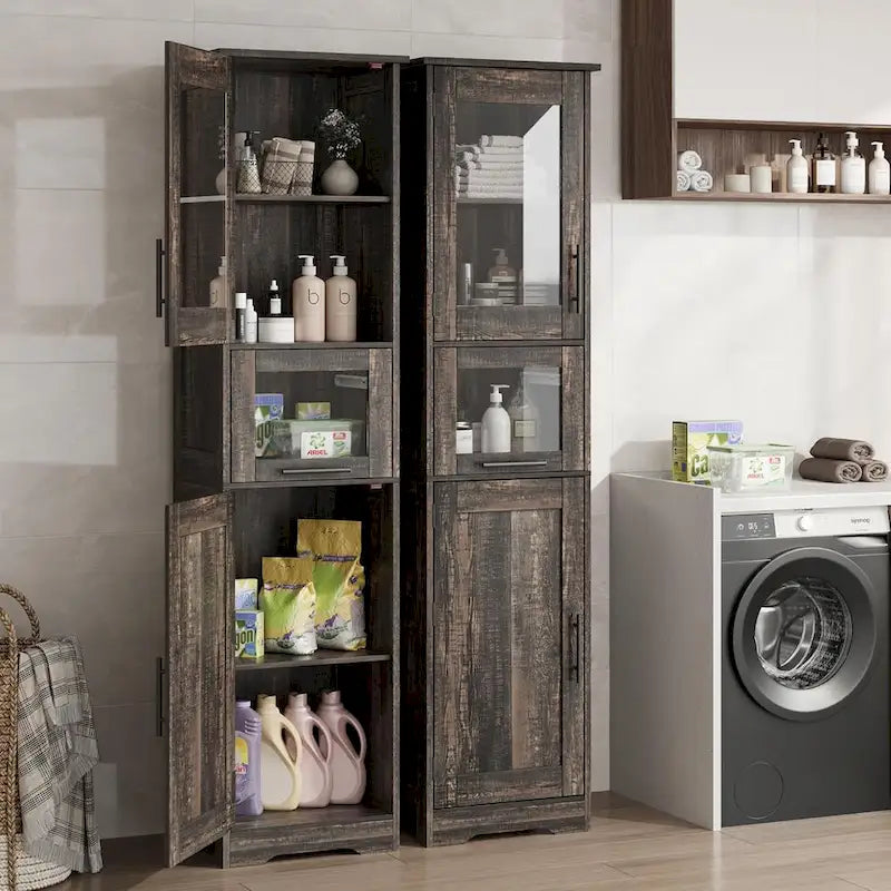 Meuble de rangement de salle de bain à porte simple ou double marron / blanc / gris