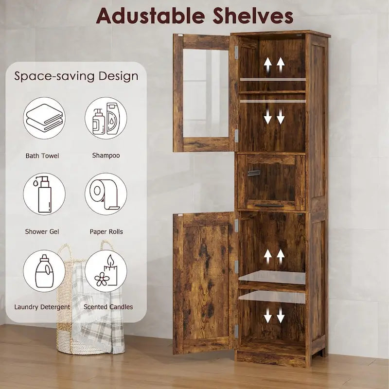 Meuble de rangement de salle de bain à porte simple ou double marron / blanc / gris