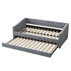 Gris clair / Gris foncé / Beige Lit de jour matelassé avec rangement, deux places et double, 1 personne