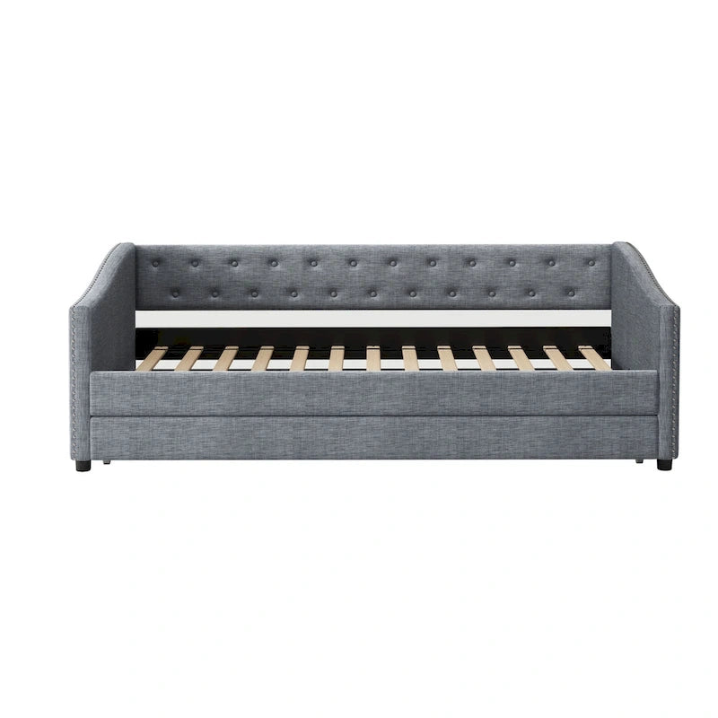 Gris clair / Gris foncé / Beige Lit de jour matelassé avec rangement, deux places et double, 1 personne
