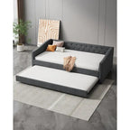 Gris clair / Gris foncé / Beige Lit de jour matelassé avec rangement, deux places et double, 1 personne