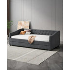 Gris clair / Gris foncé / Beige Lit de jour matelassé avec rangement, deux places et double, 1 personne