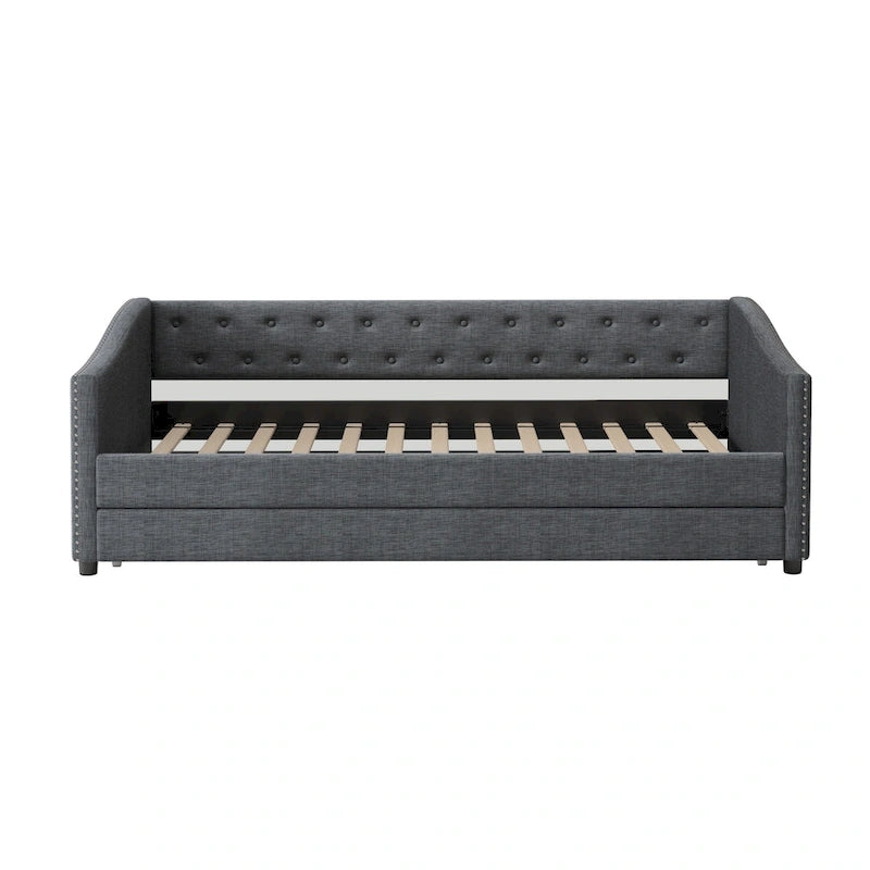 Gris clair / Gris foncé / Beige Lit de jour matelassé avec rangement, deux places et double, 1 personne