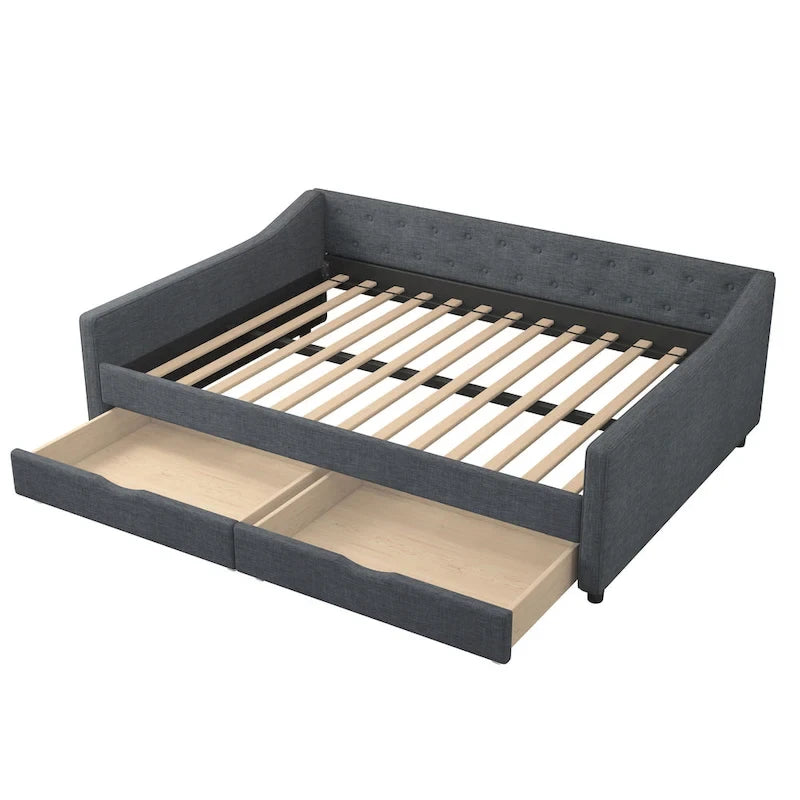 Gris clair / Gris foncé / Beige Lit de jour matelassé avec rangement, deux places et double, 1 personne