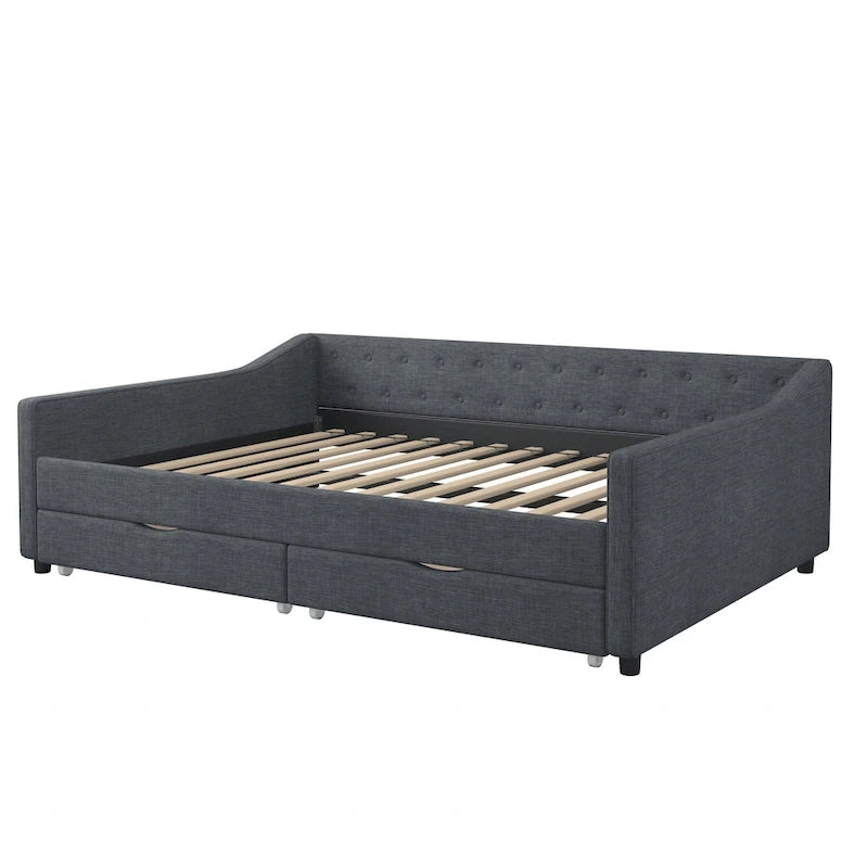 Gris clair / Gris foncé / Beige Lit de jour matelassé avec rangement, deux places et double, 1 personne