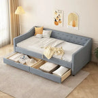 Gris clair / Gris foncé / Beige Lit de jour matelassé avec rangement, deux places et double, 1 personne