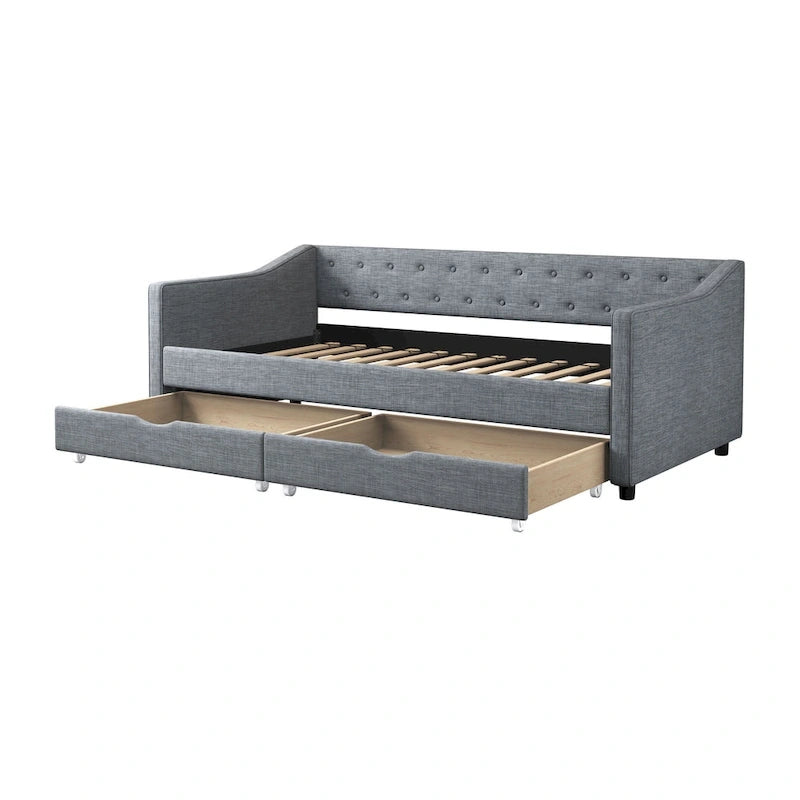 Gris clair / Gris foncé / Beige Lit de jour matelassé avec rangement, deux places et double, 1 personne
