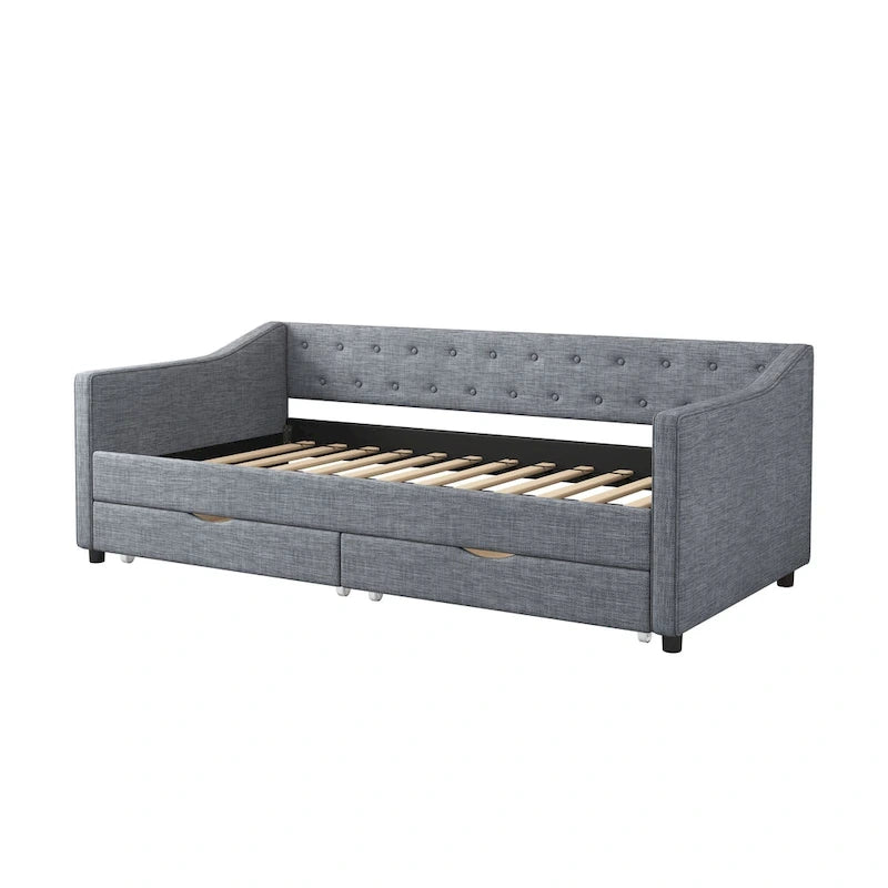 Gris clair / Gris foncé / Beige Lit de jour matelassé avec rangement, deux places et double, 1 personne