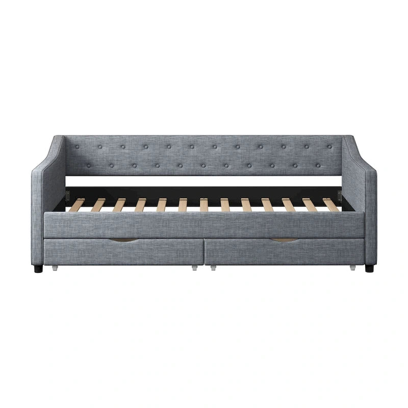 Gris clair / Gris foncé / Beige Lit de jour matelassé avec rangement, deux places et double, 1 personne